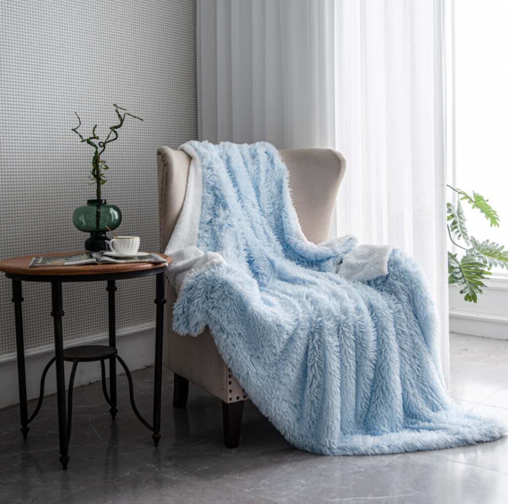 Baby Blue Luxury Super Soft Fluffy Fur Throw Blanket Large Sofa Bed