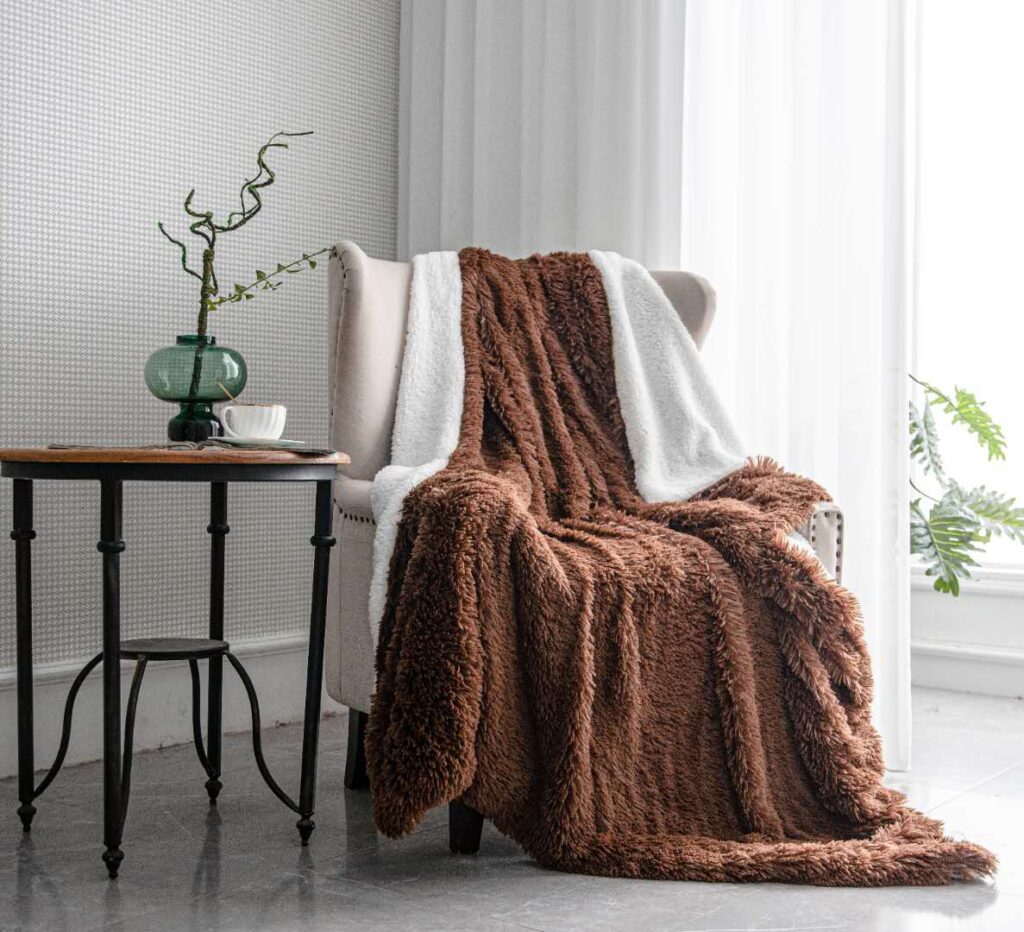 Coffee Brown Color Luxury Super Soft Fluffy Fur Throw Blanket Large Sofa Bed Warm Cosy Fleece 