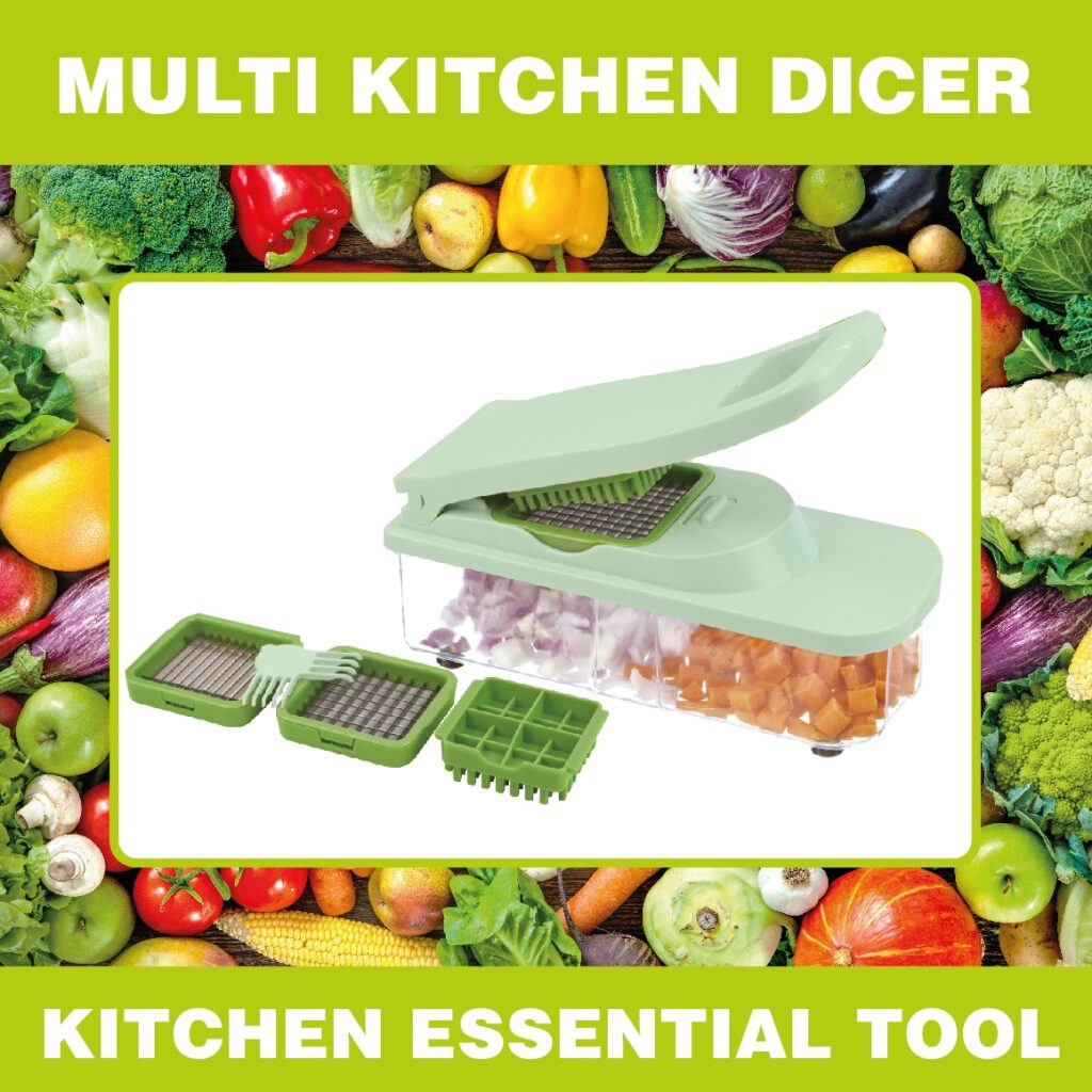 Vegetable Chopper, Food Slicer Dicer 3 Interchangeable Blades Set with Food Container & Cleaning