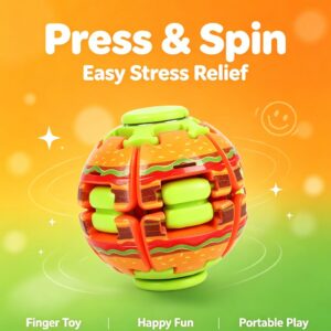 Hamburger‑Shaped Fidget Spinner, Press & Rotate, Creative Fun Stress Relief Fidget Toy