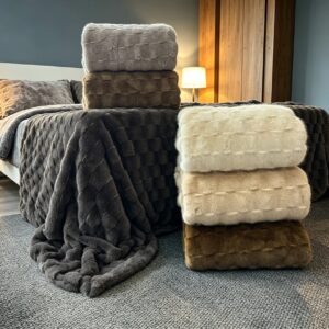 Warm Faux Rabbit Fur Waffle Blanket